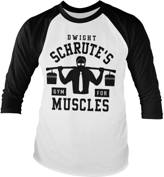 The Office Dwight Schrute's Gym Baseball Long Sleeve Tee Longsleeve White-Black