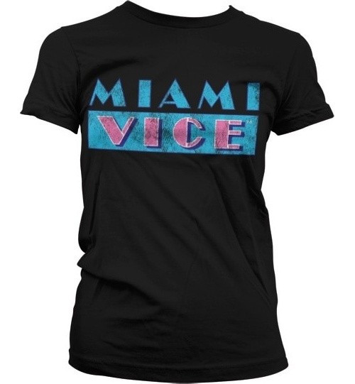 Miami Vice Distressed Logo Girly T-Shirt Damen Black