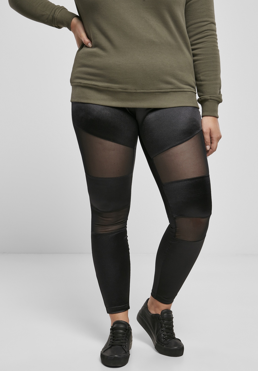 Urban Classics Damen Leggings Ladies Shiny Tech Mesh Leggings Schwarz - Damen