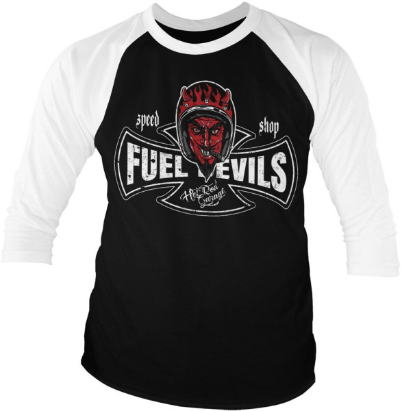 Smiling Devil Speed Shop Baseball 3/4 Sleeve Tee Longsleeve White-Black