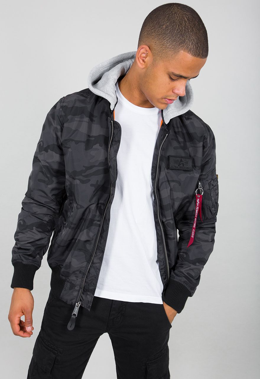 | Men Lifestyle Jackets | TT | MA-1 Industries Hood Camo Black Camo Alpha Jacke