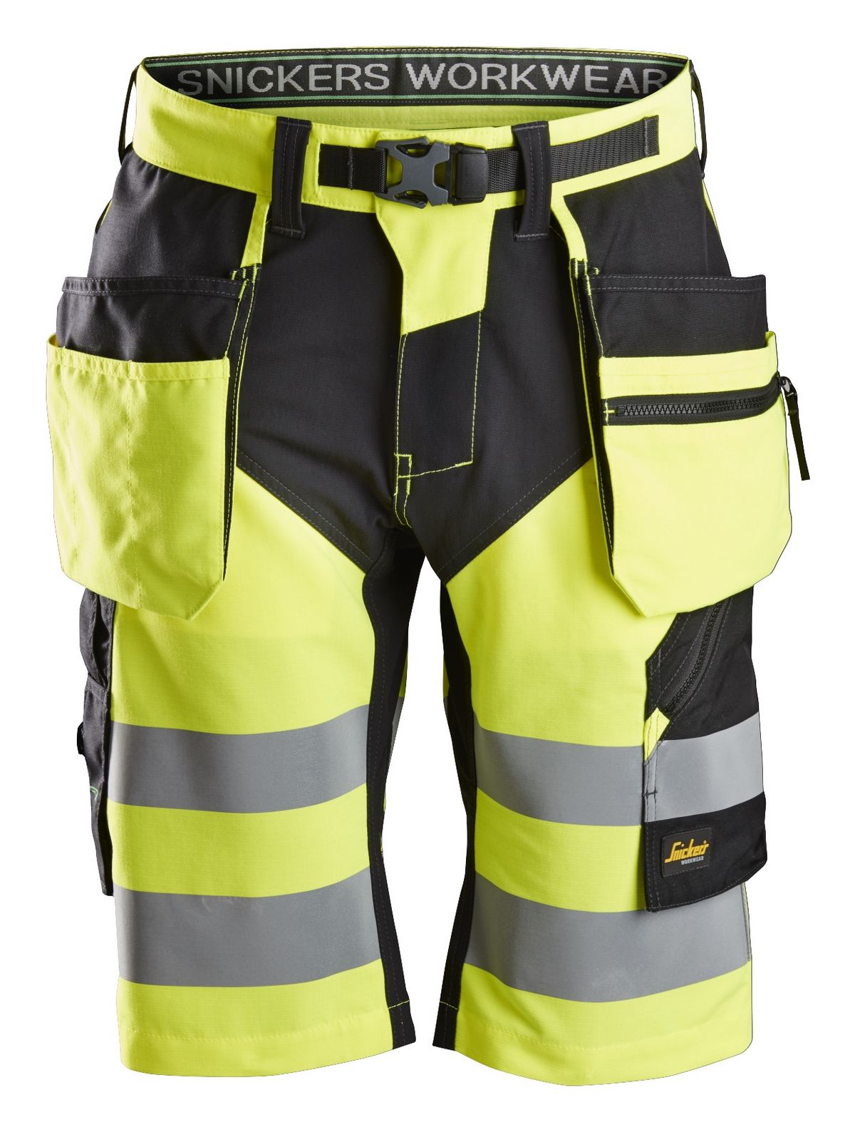 Snickers FlexiWork Hi-Vis Arbeitsshorts m. Holstertaschen, Kl. 1, EN 20471 HV-Gelb-Schwarz - Herren / Unisex