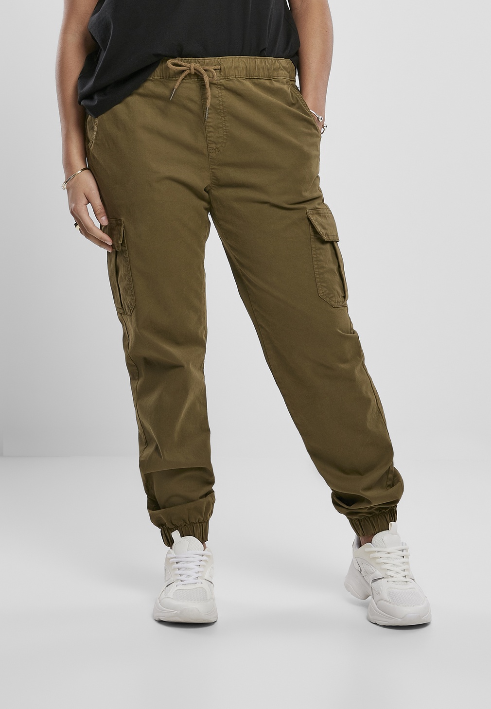 Urban Classics Damen Hose Ladies High Waist Cargo Jogging Pants Summerolive - Damen