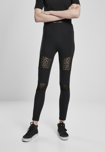 Urban Classics Women Leggings Ladies Flock Lace Inset Leggings Black
