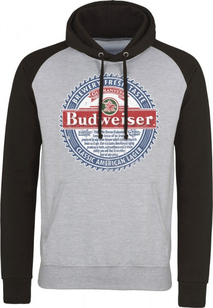 Budweiser American Lager Baseball Hoodie Heather-Grey-Black