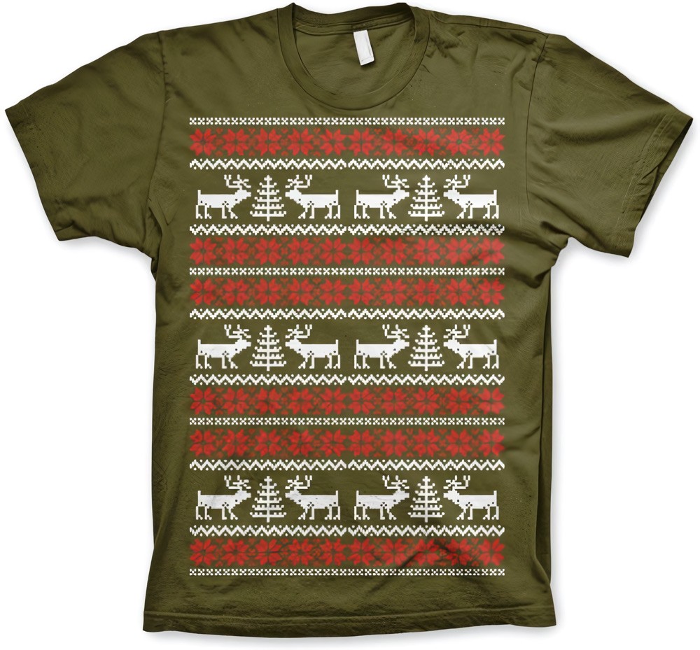 Hybris Christmas Knit Pattern Weiß/Rot T-Shirt Olive - Herren / Unisex