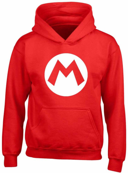 Nintendo Super Mario - Mario Badge (Kids Unisex Red Pullover Hoodie) Jungen Hoodie