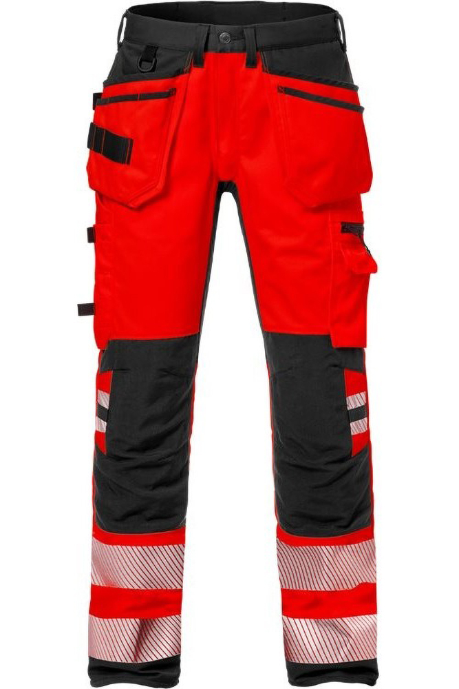 Fristads High Vis Handwerker Stretch-Hose Kl. 2 2707 PLU Warnschutz-Rot/Schwarz - Herren / Unisex