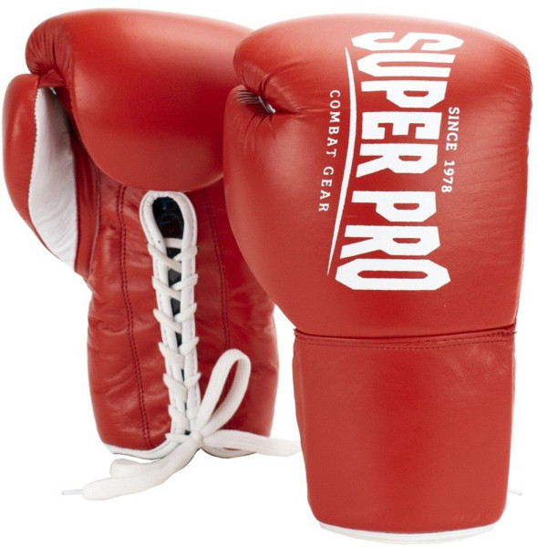 Super Pro Combat Gear Winner Wettkampfhandschuhe Schnürung Rot/Weiß-10 oz