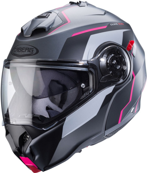 Caberg Motorrad Klapphelm Duke Evo Move Matt-Gun Metallic/Schwarz-Fuchsia