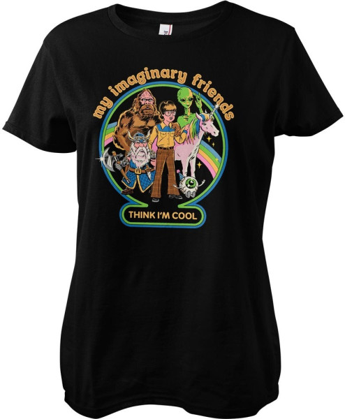 Steven Rhodes My Imaginary Friends Think I'M Cool Girly Tee Damen T-Shirt Black