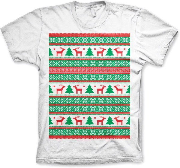 Hybris Christmas Knit Pattern Red/Green T-Shirt White
