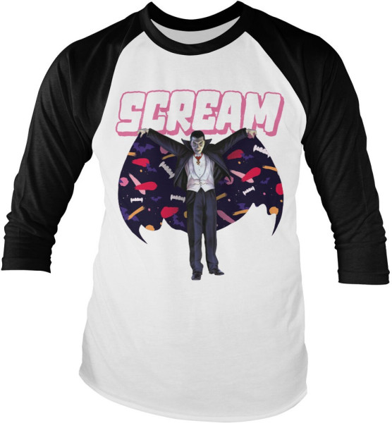 Universal Monsters Dracula Scream Baseball Long Sleeve T-Shirt Longsleeve White-Black