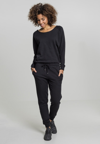 Urban Classics Damen Jumpsuit Ladies Long Sleeve Terry Jumpsuit Black