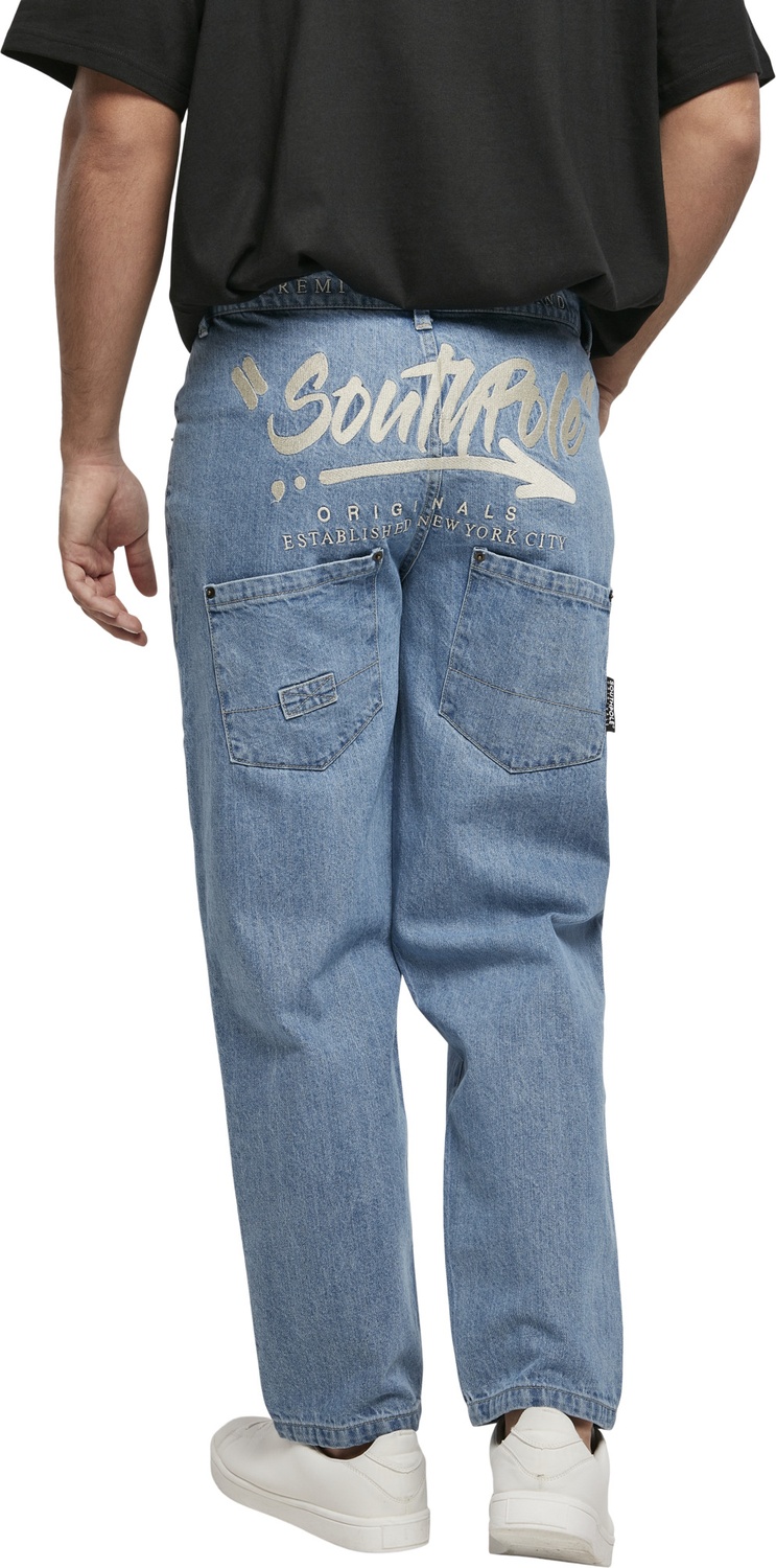 Southpole Jeans Script Denim Mid Blue Pants Men Lifestyle