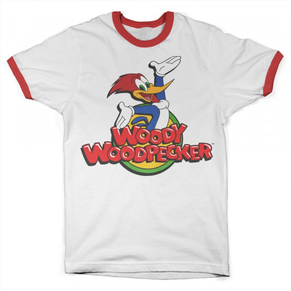Woody Woodpecker Classic Logo Ringer Tee T-Shirt White-Red