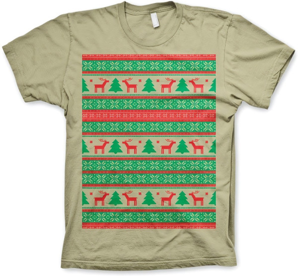 Hybris Christmas Knit Pattern Red/Green T-Shirt Khaki