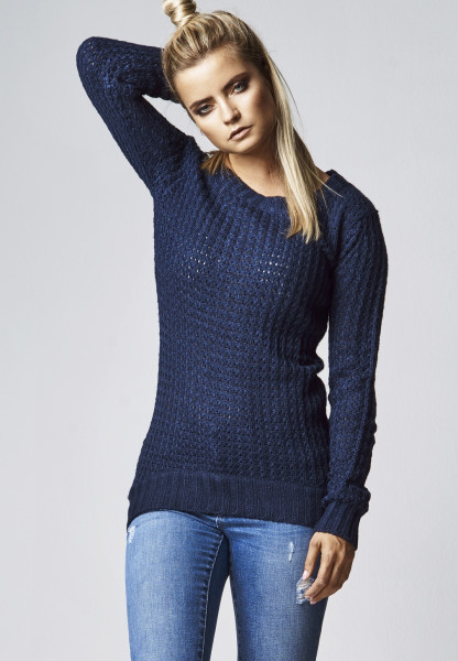 Urban Classics Women Sweatshirt Ladies Long Wideneck Sweater Navy