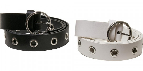 Urban Classics Synthetic Leather Eyelet Belt 2-Pack Black/White