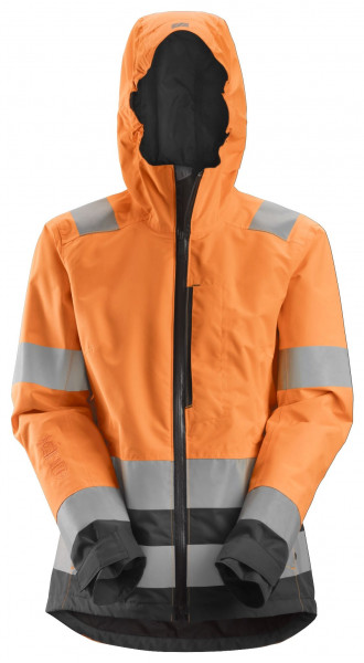 Snickers Damen AllroundWork Hi-Vis wasserdichte Shell Arbeitsjacke, Kl. 2/3, EN 20471, 343 HV-Orange-Stahlgrau