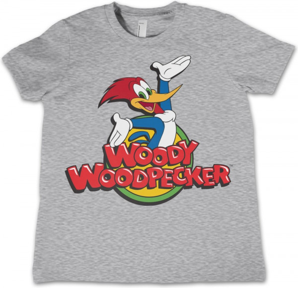 Woody Woodpecker Classic Logo Kids Tee Kinder T-Shirt Heather-Grey