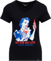 Queen Kerosin Damen Basic T-Shirt V Hals "No Gin No Life" QKU41017