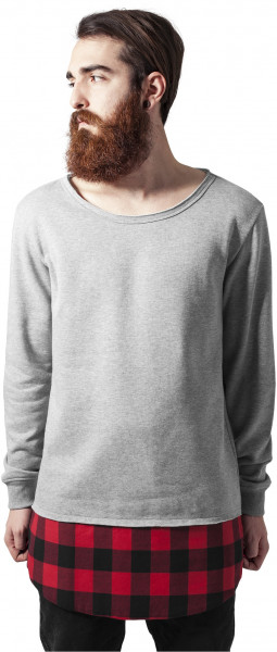 Urban Classics Pullover Long Flanell Bottom Open Edge Crewneck Grey/Black/Red
