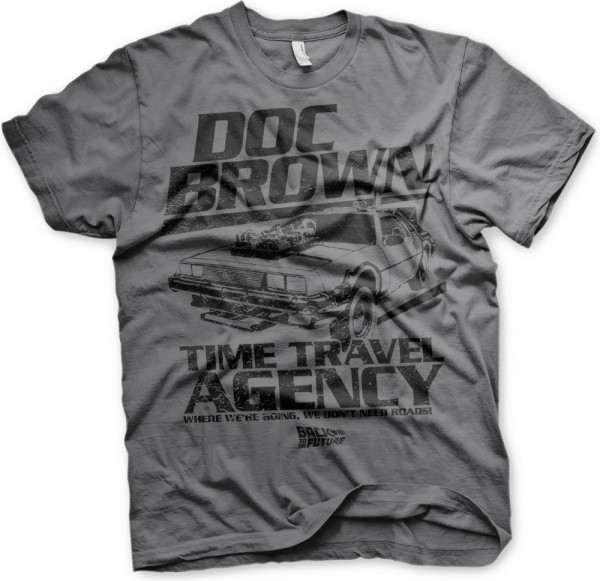 Back to the Future Doc Brown Time Travel Agency T-Shirt Dark-Grey
