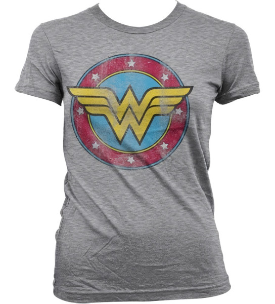 Wonder Woman Distressed Logo Girly Tee Damen T-Shirt Heather-Grey