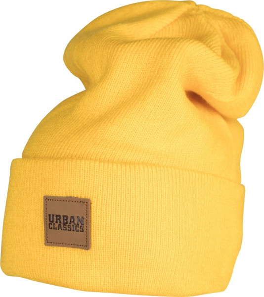 Urban Classics Mütze Leatherpatch Long Beanie Chrome Yellow