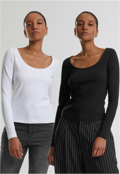 Urban Classics Damen Ladies Wide Neck Longsleeve 2-Pack TB7162A