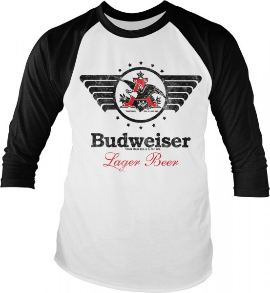 Budweiser Vintage Eagle Baseball Longsleeve Tee White-Black