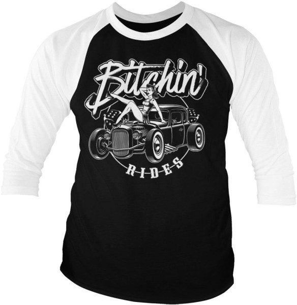 Bitchin' Rides Hot Rod Hot Girls Baseball 3/4 Sleeve Tee DC-19-BR006-H84-8