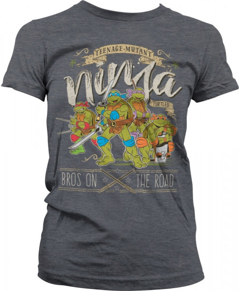 Teenage Mutant Ninja Turtles TMNT Bros On The Road Girly Tee Damen T-Shirt Dark-Heather