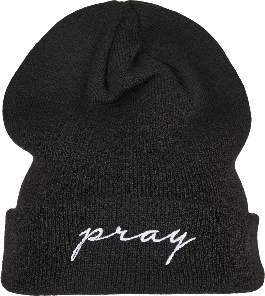 Mister Tee Pray Embroidery Beanie Schwarz/Weiß - Herren / Unisex