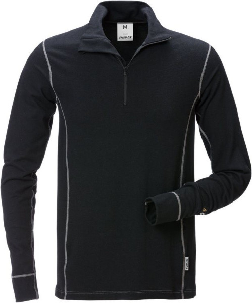 Fristads Longsleeve Flamestat Zipper-T-Shirt Langarm 7029 MOF Schwarz