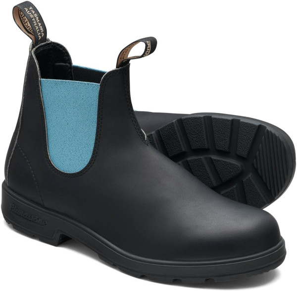 Blundstone Stiefel Boots #2207 Black Leather with Teal Elastic (500 Series)