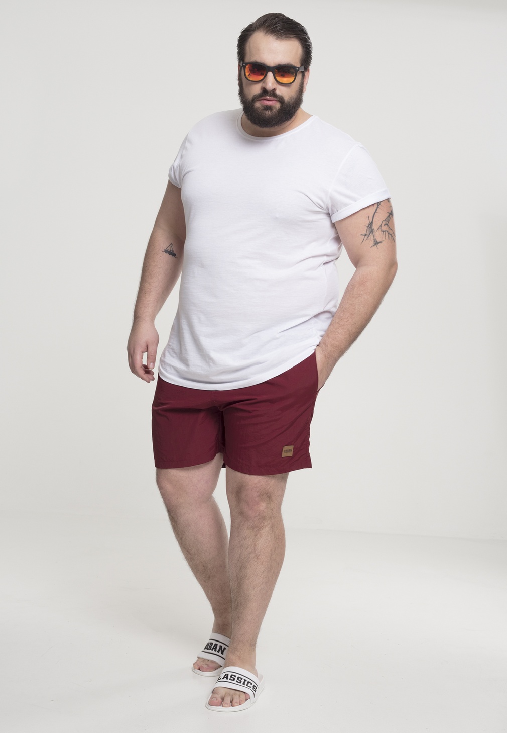 Urban Classics Badehose Block Swim Shorts Nvy/Burgundy - Herren / Unisex