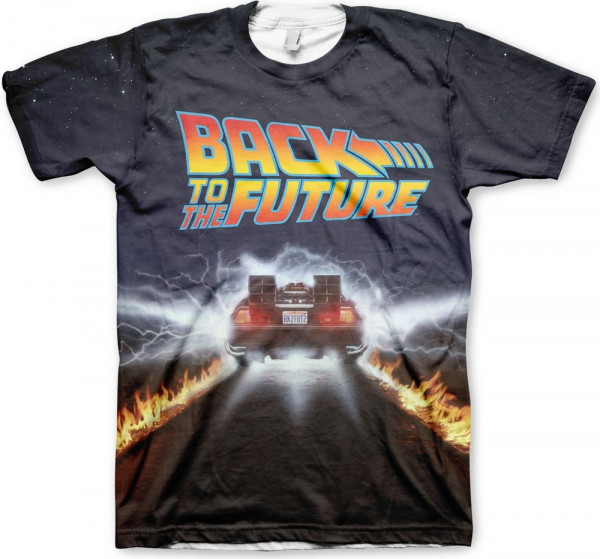 Back to the Future Delorean Fire Tracks Allover T-Shirt Allover