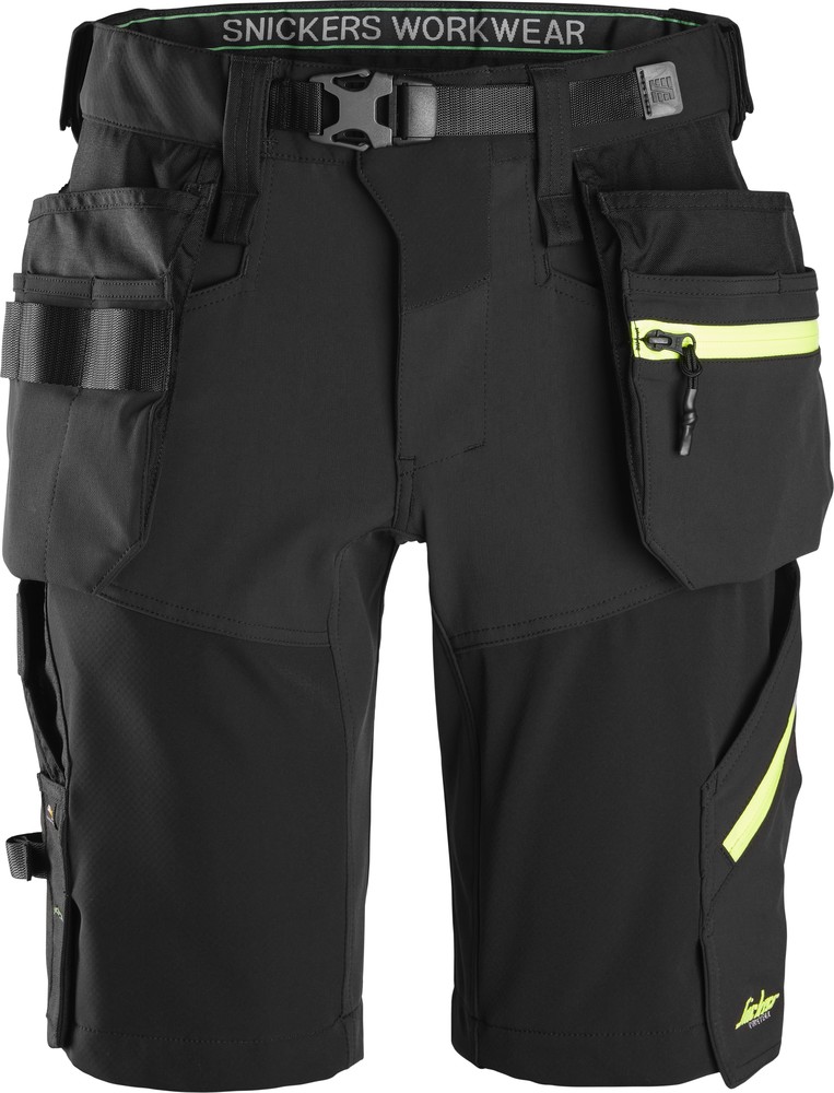 Snickers FlexiWork Shorts – Kurze Arbeitshose, Grau, Mit Abnehmbaren Holstertaschen, Stahl, Herren