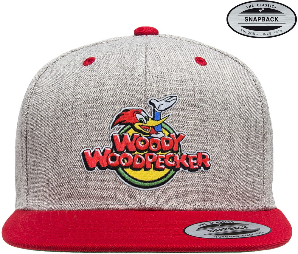 Woody Woodpecker Classic Logo Premium Snapback Cap Heather-Grau-Rot - Herren / Unisex