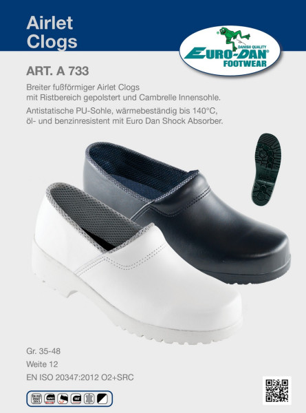 Euro-Dan A733 Airlet Clogs, geschlossen Weite 12