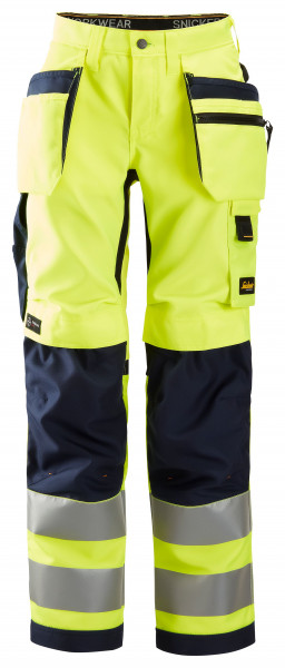 Snickers Damen AllroundWork Hi-Vis Arbeitshose m. Holstertaschen, Kl. 2, EN 14404, 20471 HV-Gelb-Nav