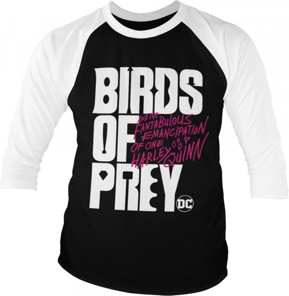 Birds Of Prey Logo Baseball 3/4 Sleeve Tee T-Shirt White-Black