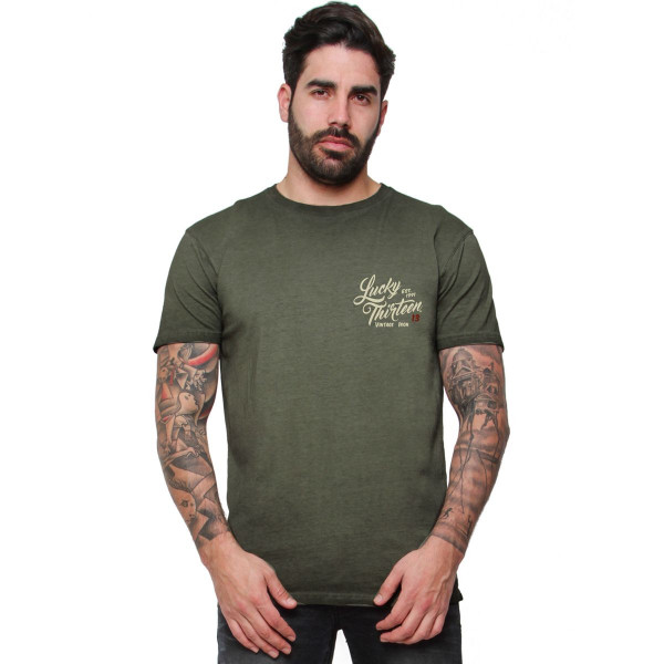 Lucky 13 T-Shirt Vintage Iron Tee Retro Green