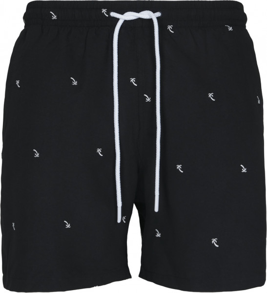 Urban Classics Badehose Embroidery Swim Shorts Black/Palmtree