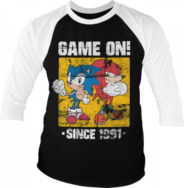 Sonic The Hedgehog Sonic Game On Since 1991 Baseball 3/4 Sleeve Tee T-Shirt White-Black