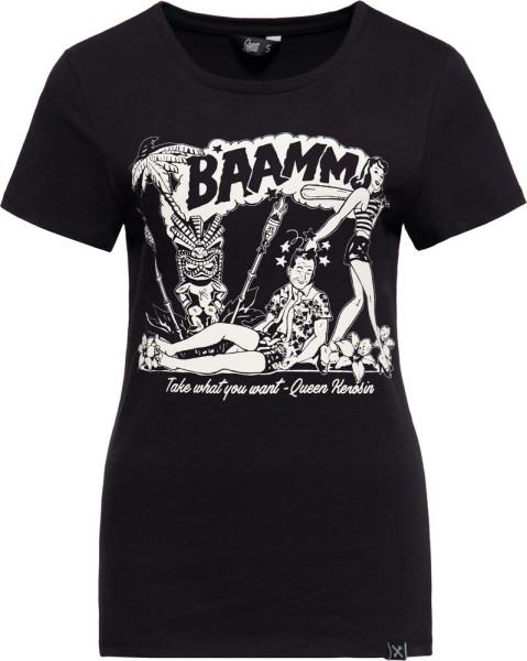 Queen Kerosin Damen Bammm Print T-Shirt Schwarz