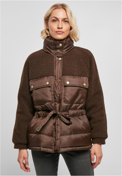 Urban Classics Damen Jacke Ladies Sherpa Mix Puffer Jacket Brown