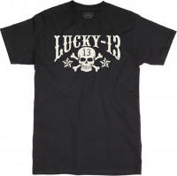Lucky 13 T-Shirt Skulls Stars Tee Solid Black